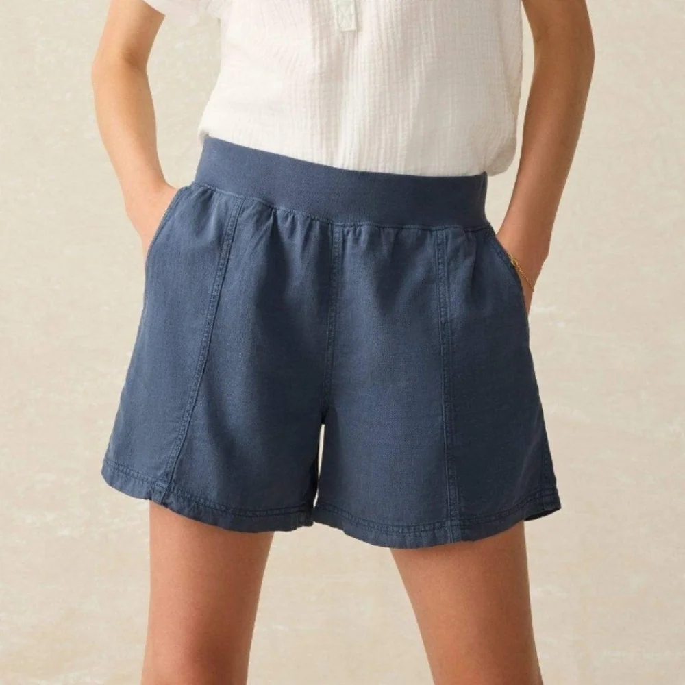 FAHERTY Arlie Day Shorts Faded Navy Linen Blend Large - Picture 12 of 12